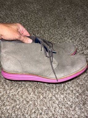 Cole Haan Men's Suede Chukka Boot in Taupe with Magenta Sole- size 11.5